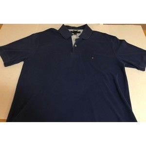Tommy Hilfiger Polo Shirt Adult Large Blue W/Flag Logo Short Sleeve Mens